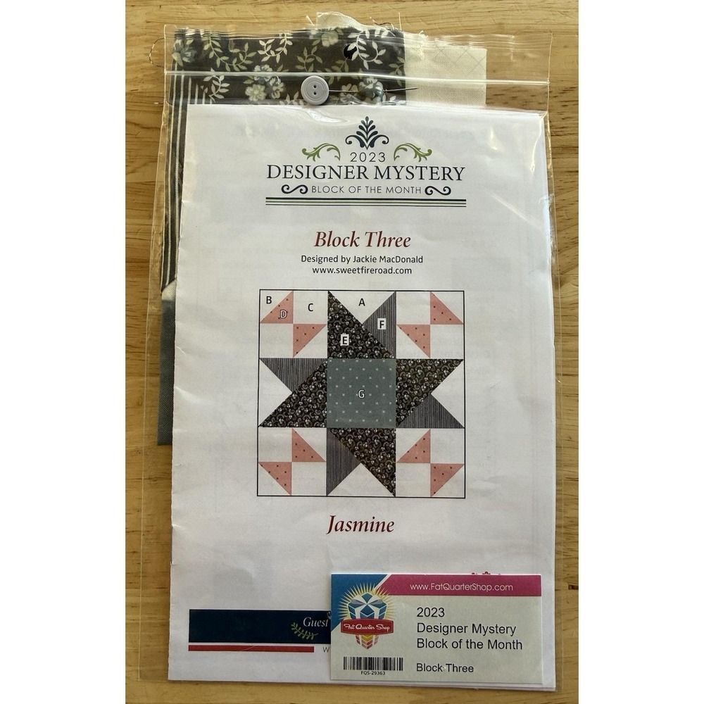 JASMINE ~ Fat Quarter Shop 2023 Designer Mystery BOM 3 Pattern & Pre Made Block